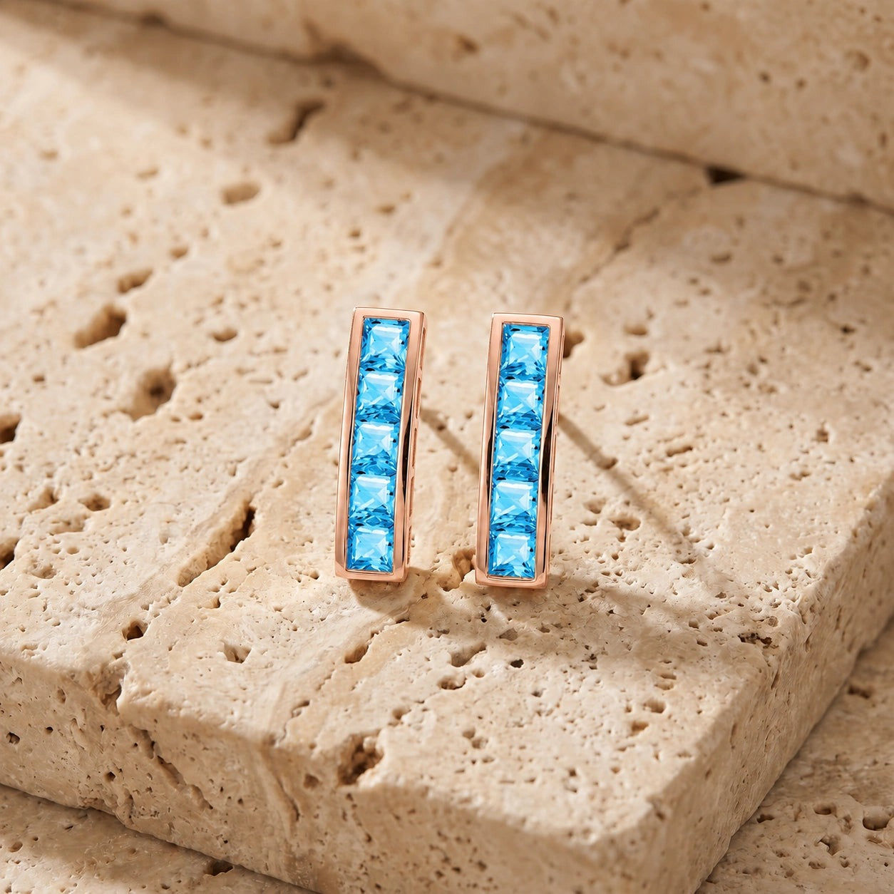 Rose Gold Bloom Earrings Blue Topaz 10K — Paola
