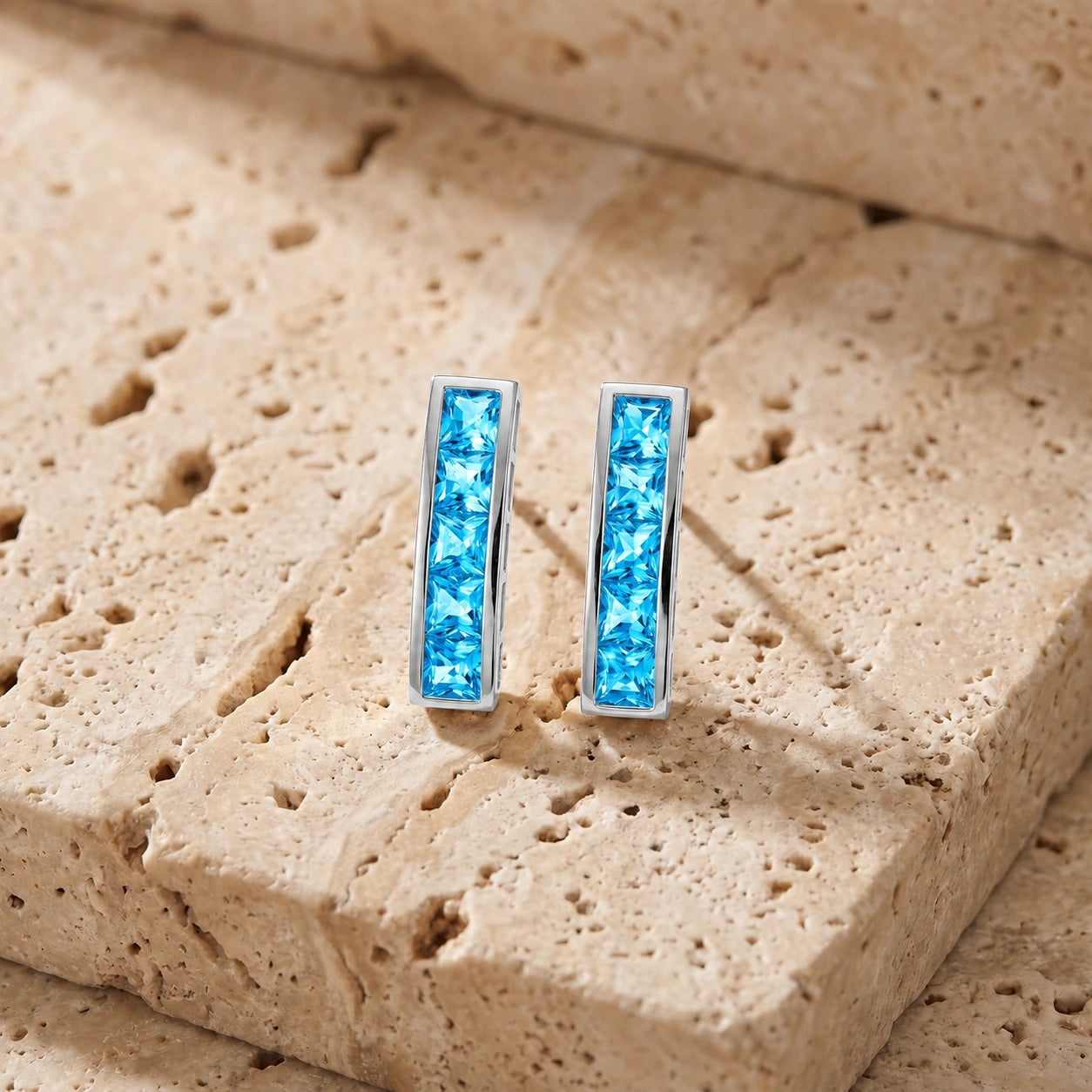White Gold Bloom Earrings Blue Topaz 10K — Paola