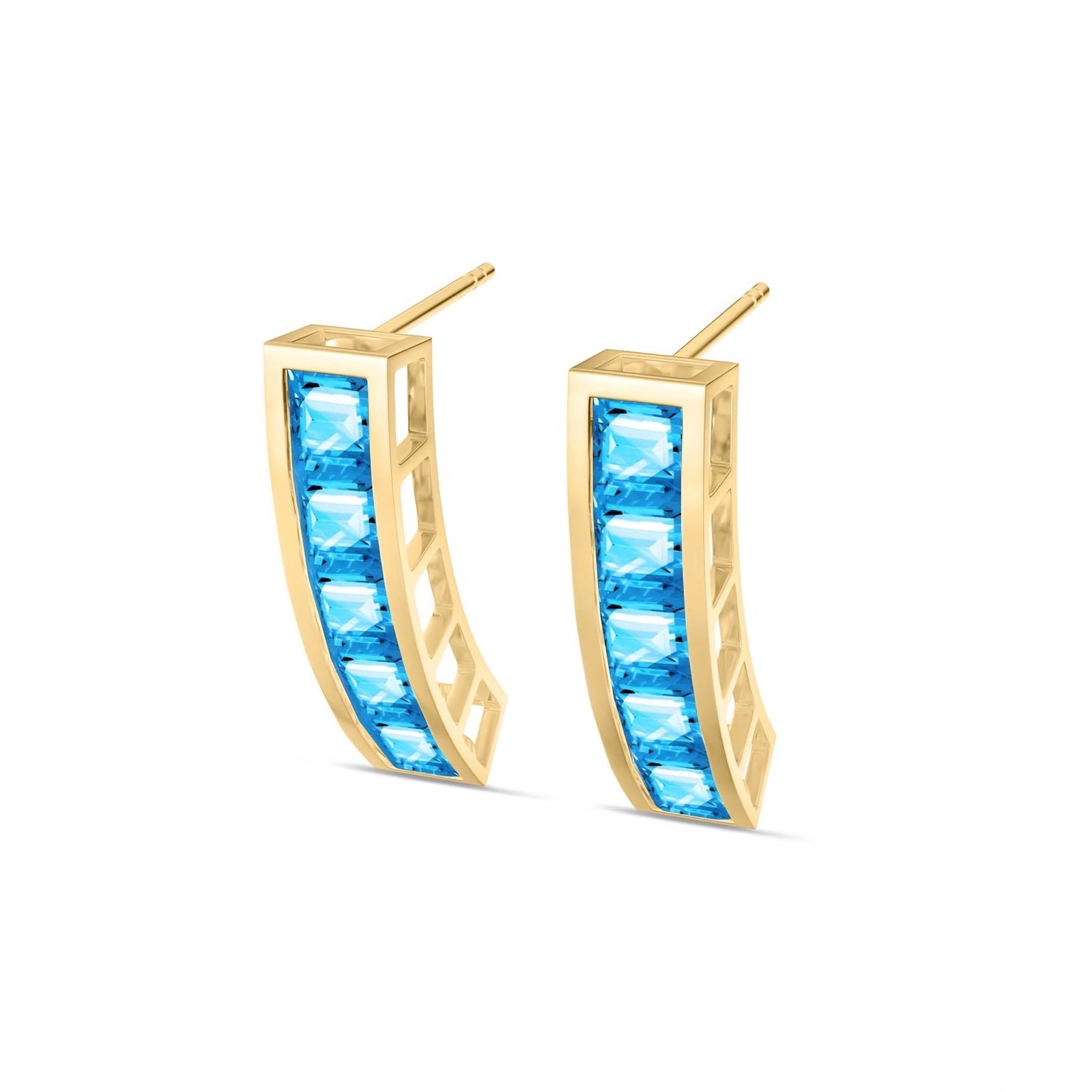 Yellow Gold Bloom Earrings Blue Topaz 10K — Paola