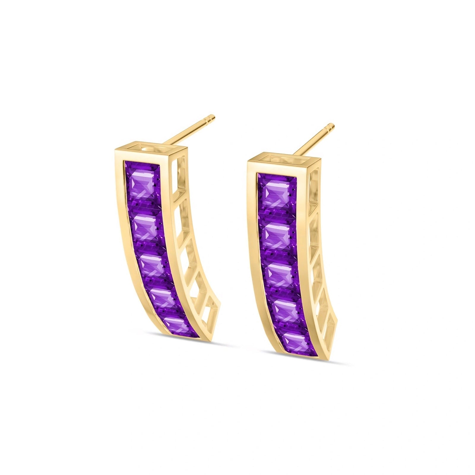 Yellow Gold Bloom Earrings Amethyst 10K — Paola
