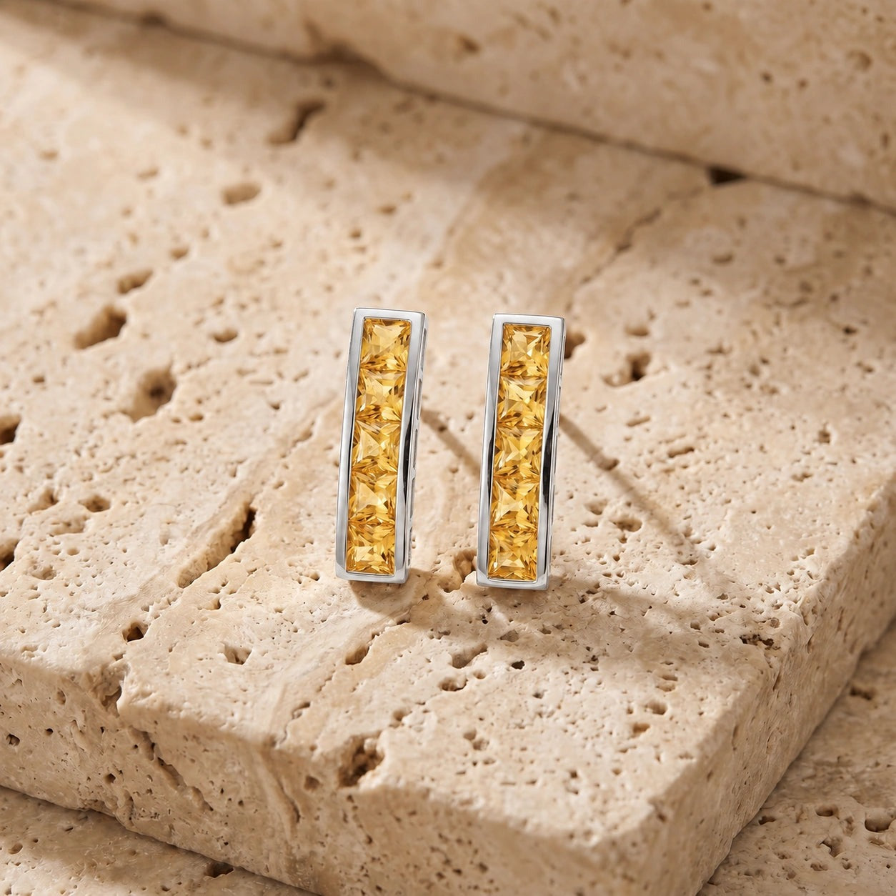 White Gold Bloom Earrings Citrine 10K — Paola