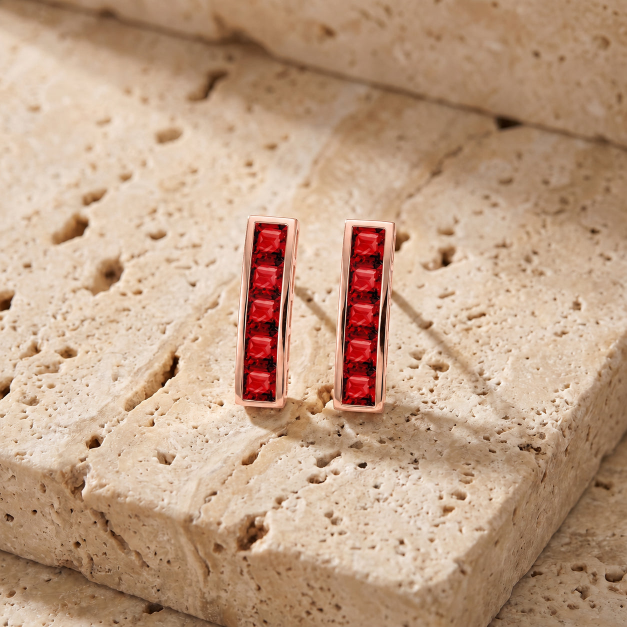 Rose Gold Bloom Earrings Garnet 10K — Paola