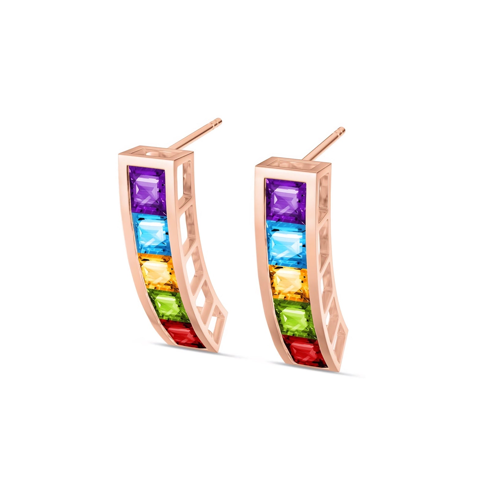 Rose Gold Bloom Earrings Multi-Gemstone 10K — Paola