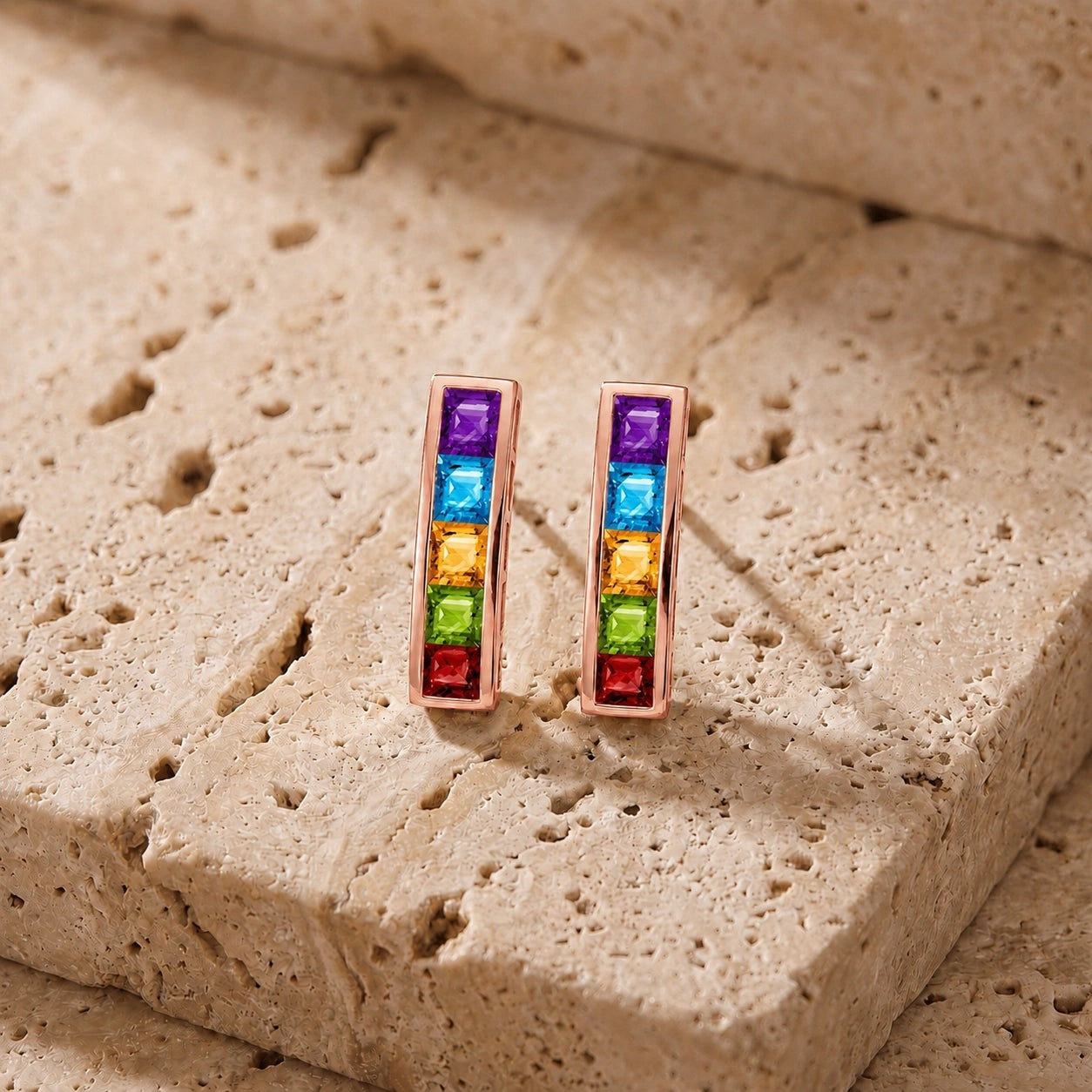Rose Gold Bloom Earrings Multi-Gemstone 10K — Paola