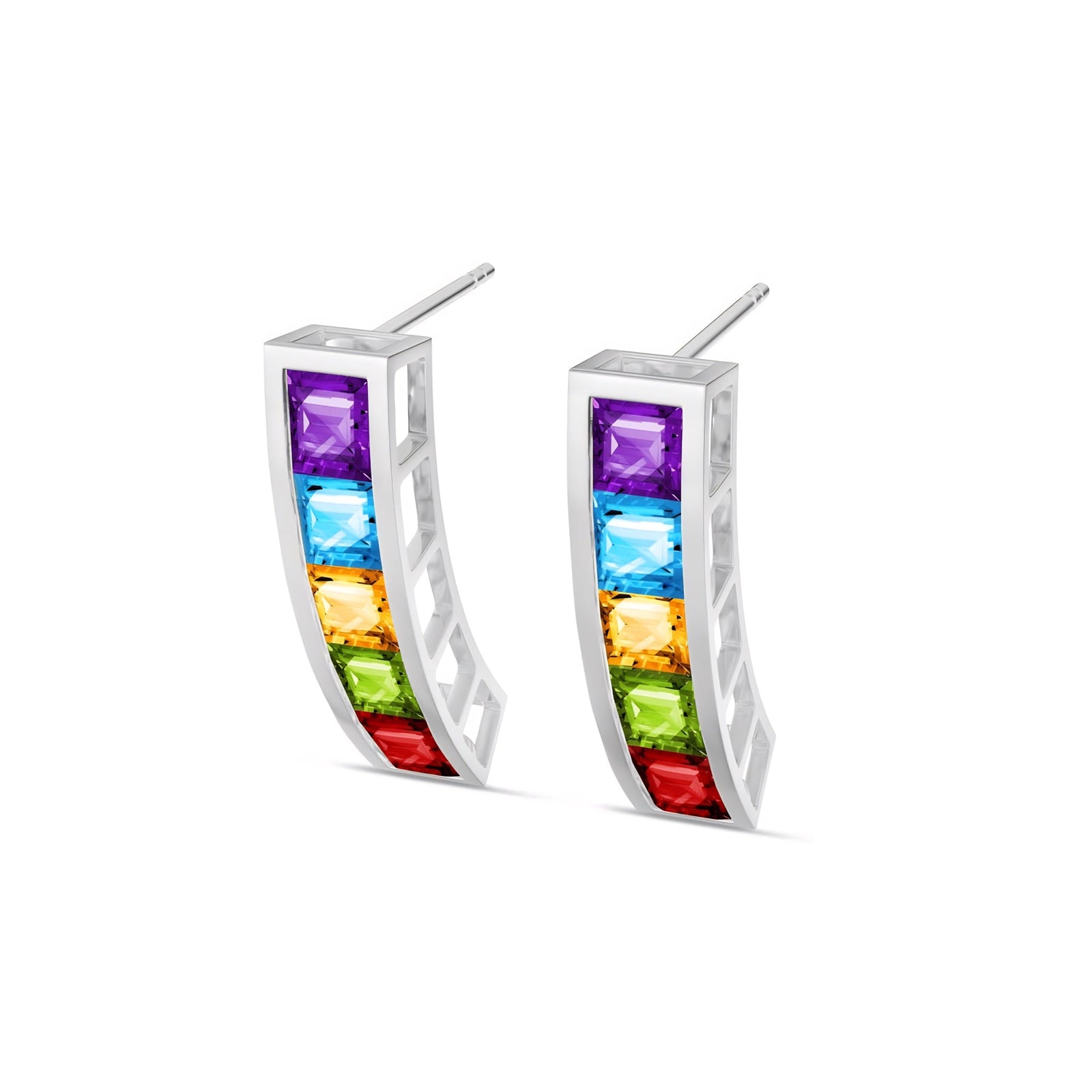 White Gold Bloom Earrings Multi-Gemstone 10K — Paola