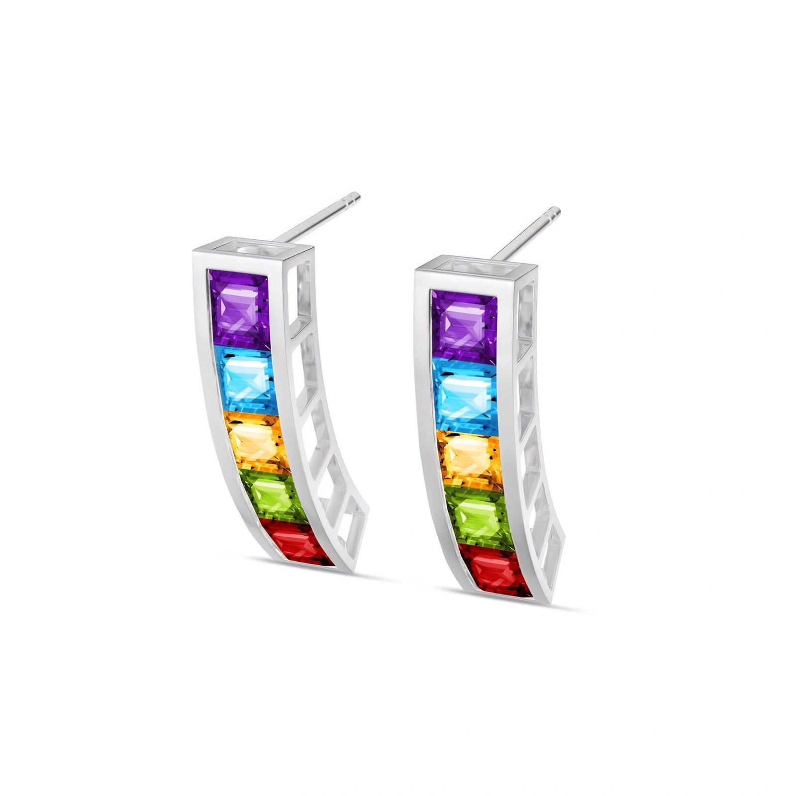 White Gold Bloom Earrings Multi-Gemstone 10K — Paola
