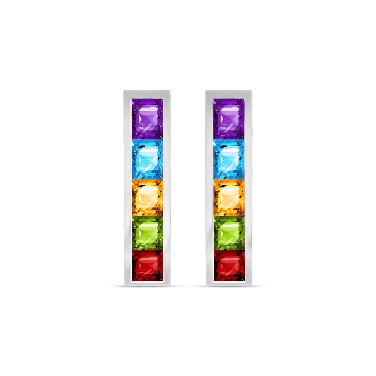 White Gold Bloom Earrings Multi-Gemstone 10K — Paola
