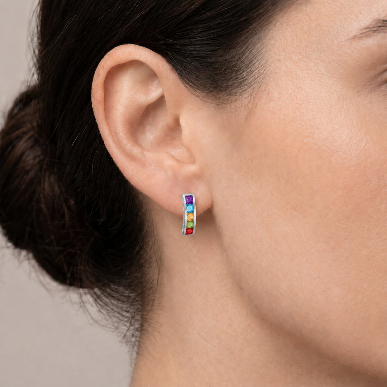 White Gold Bloom Earrings Multi-Gemstone 10K — Paola