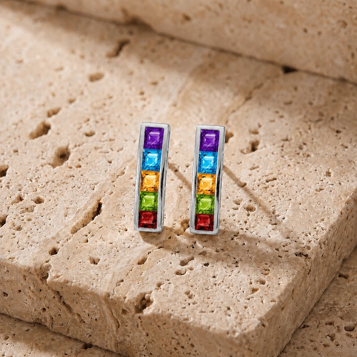 White Gold Bloom Earrings Multi-Gemstone 10K — Paola