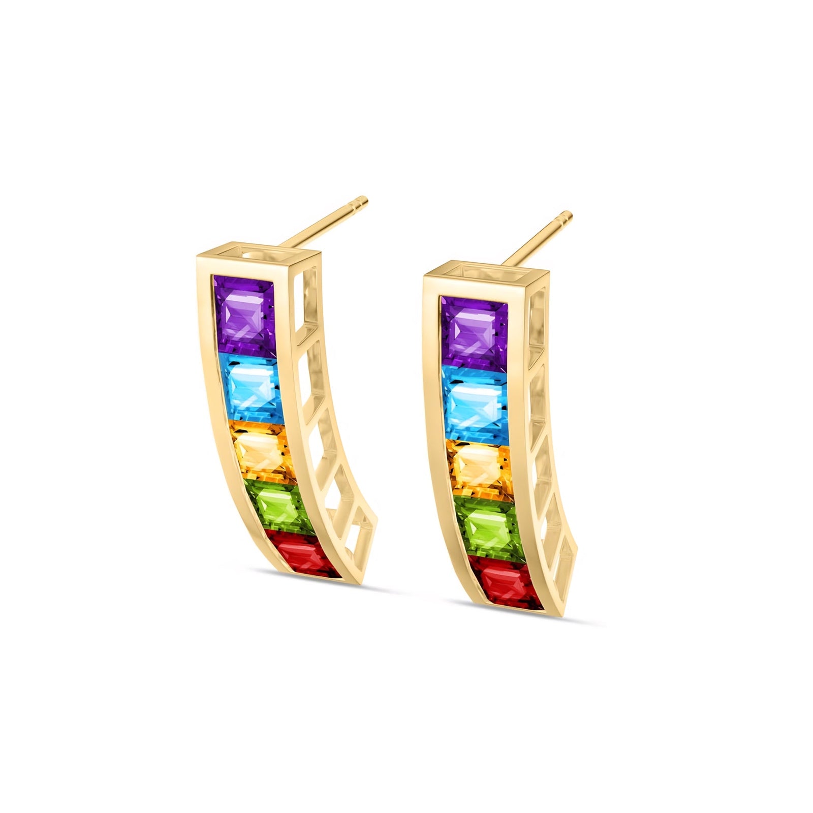 Yellow Gold Bloom Earrings Multi-Gemstone 10K — Paola