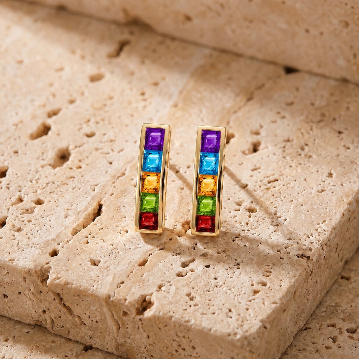 Yellow Gold Bloom Earrings Multi-Gemstone 10K — Paola