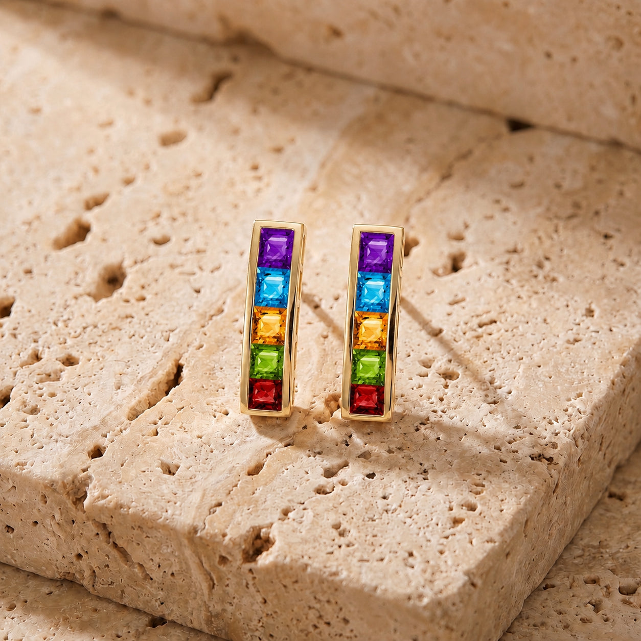 Yellow Gold Bloom Earrings Multi-Gemstone 10K — Paola