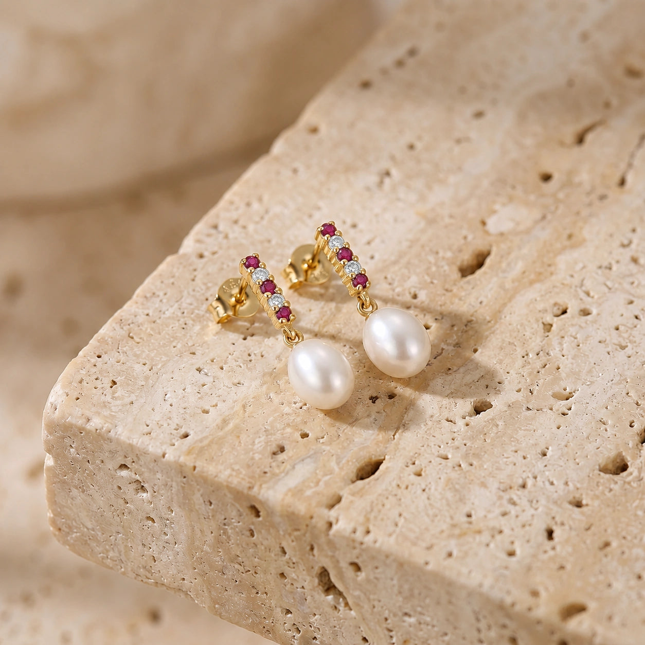 Yellow Gold Pearl & Diamond & Ruby — Mariacamelia