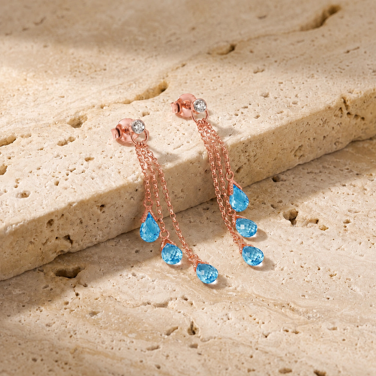 Rose Gold Blue Topaz & Diamond — Mariacarla