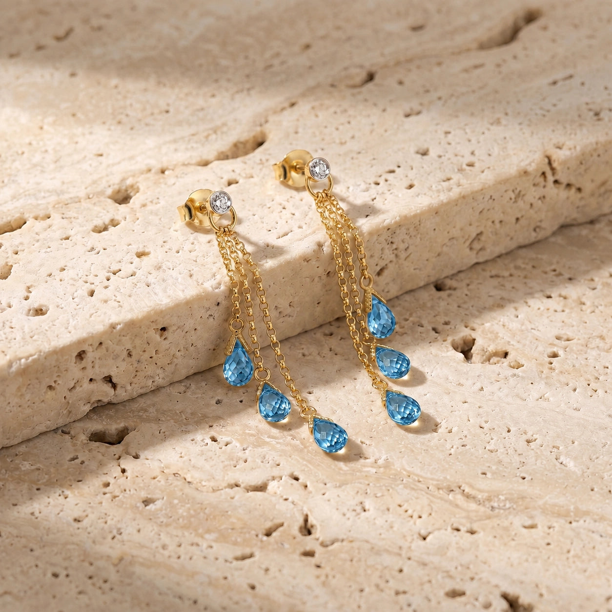 Yellow Gold Blue Topaz & Diamond — Mariacarla