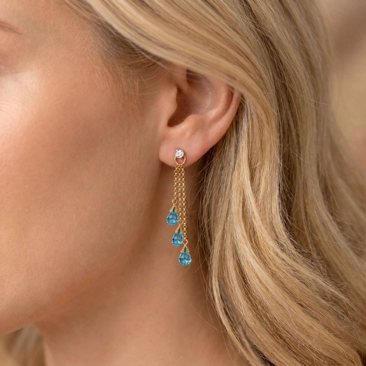 Yellow Gold Blue Topaz & Diamond — Mariacarla