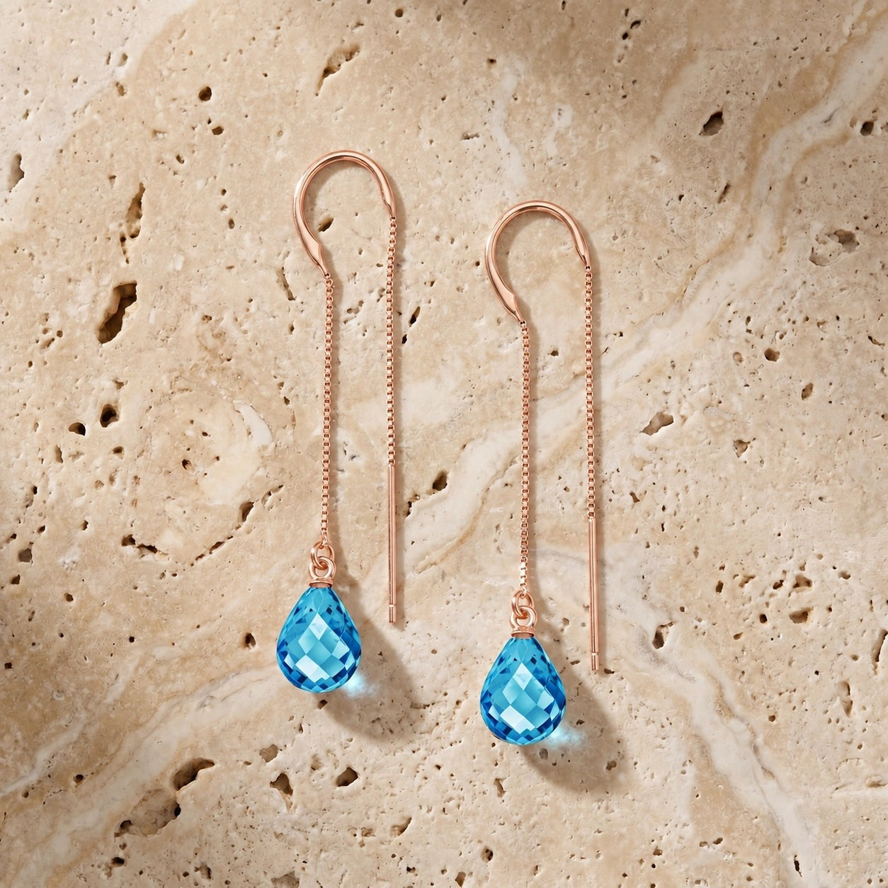 Rose Gold Earrings Blue Topaz 10K — Egle