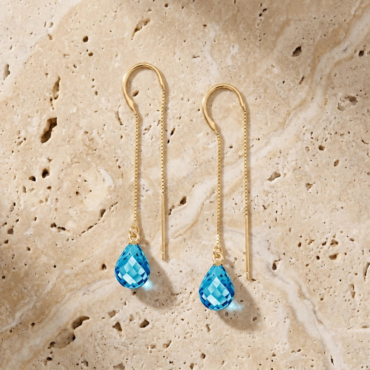 Yellow Gold Earrings Blue Topaz 10K — Egle