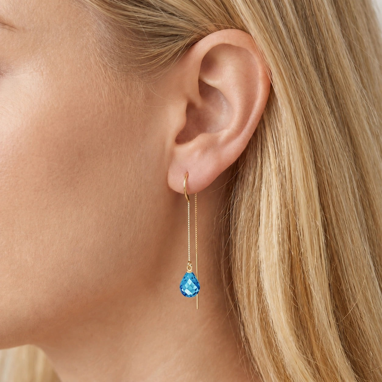Yellow Gold Earrings Blue Topaz 10K — Egle