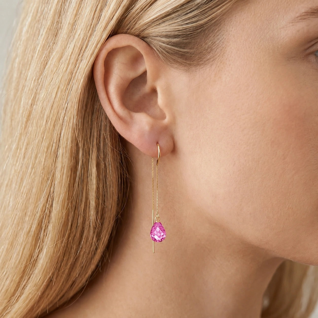 Yellow Gold Earrings Pink Topaz 10K — Egle
