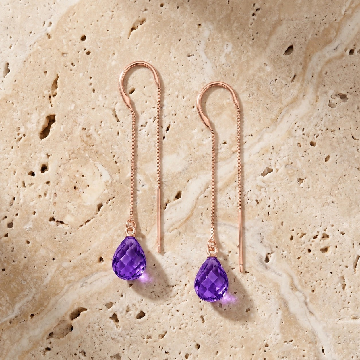 Rose Gold Earrings Amethyst 10K — Egle