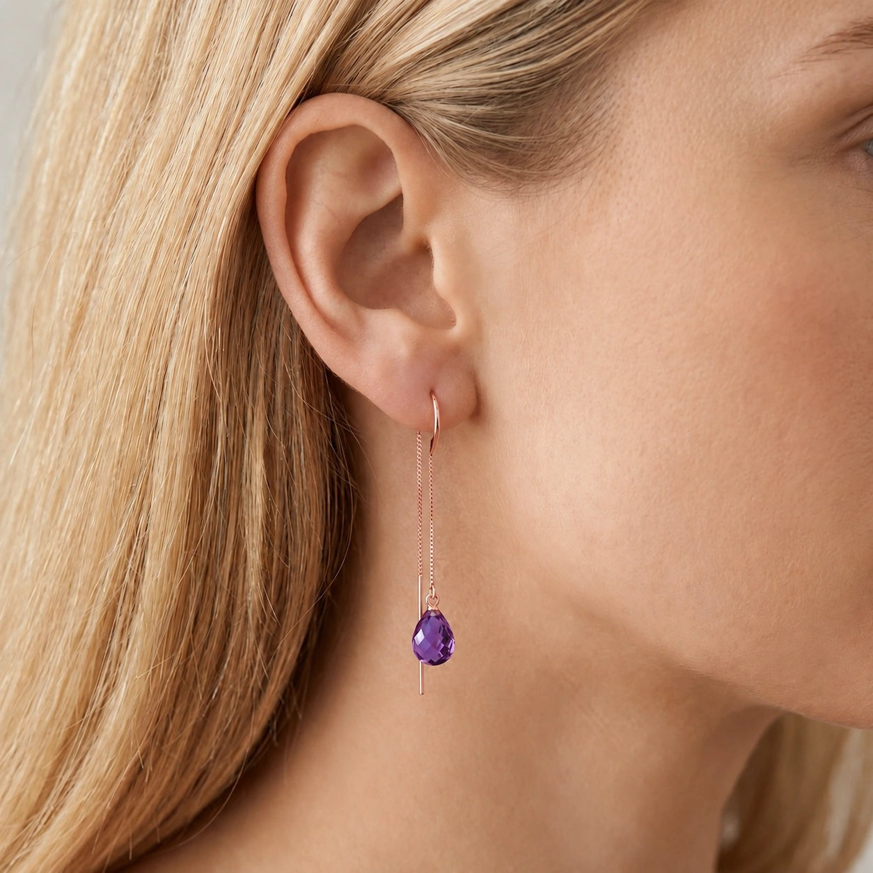 Rose Gold Earrings Amethyst 10K — Egle