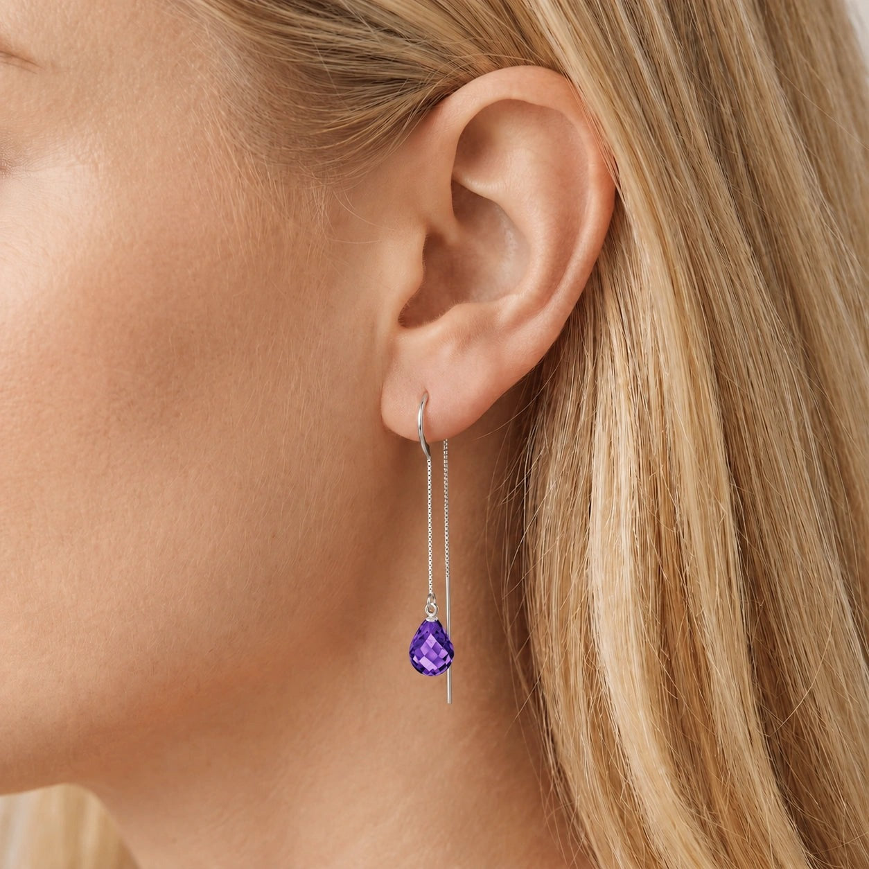 White Gold Earrings Amethyst 10K — Egle