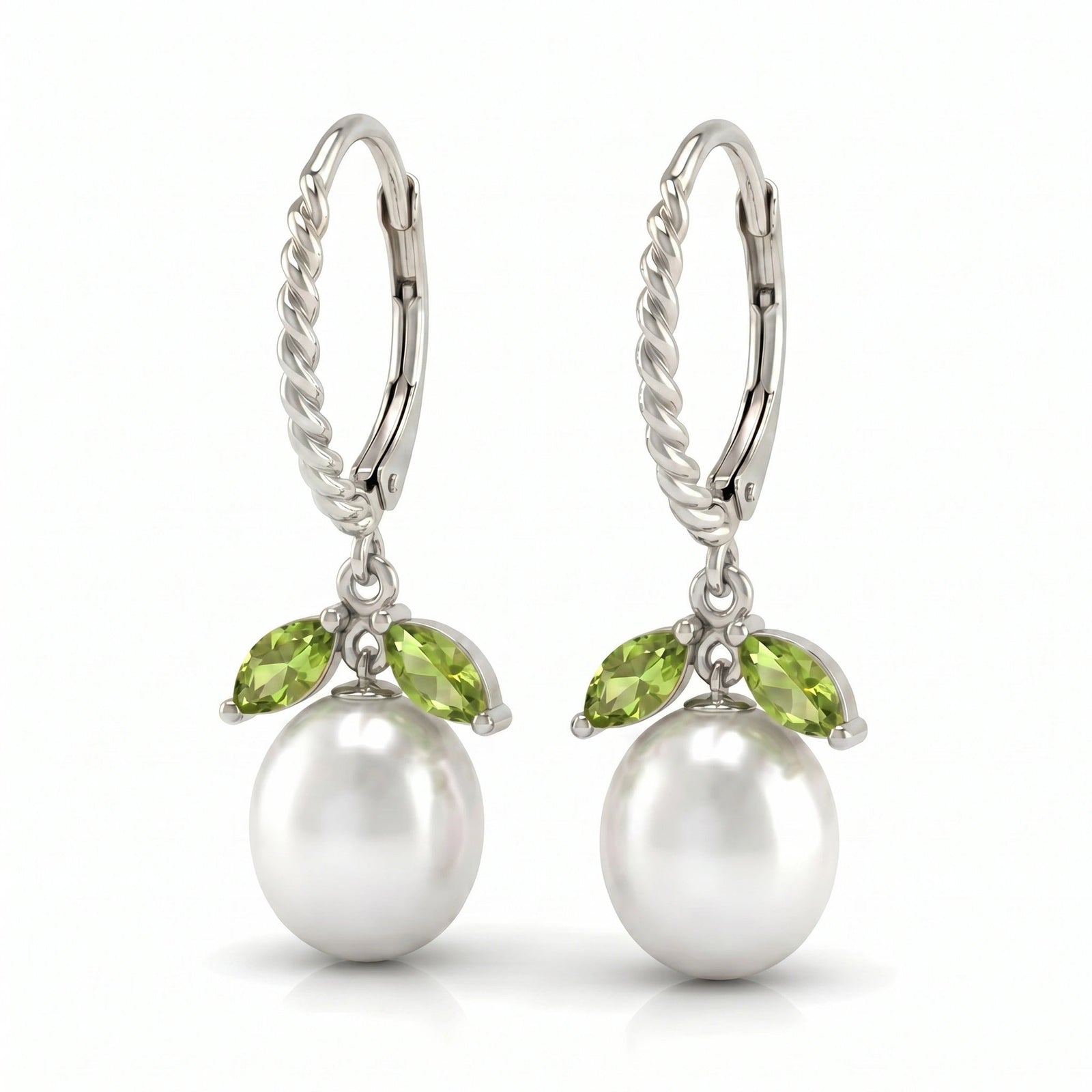 White Gold Leverback Earrings Peridot 10K — Argentina
