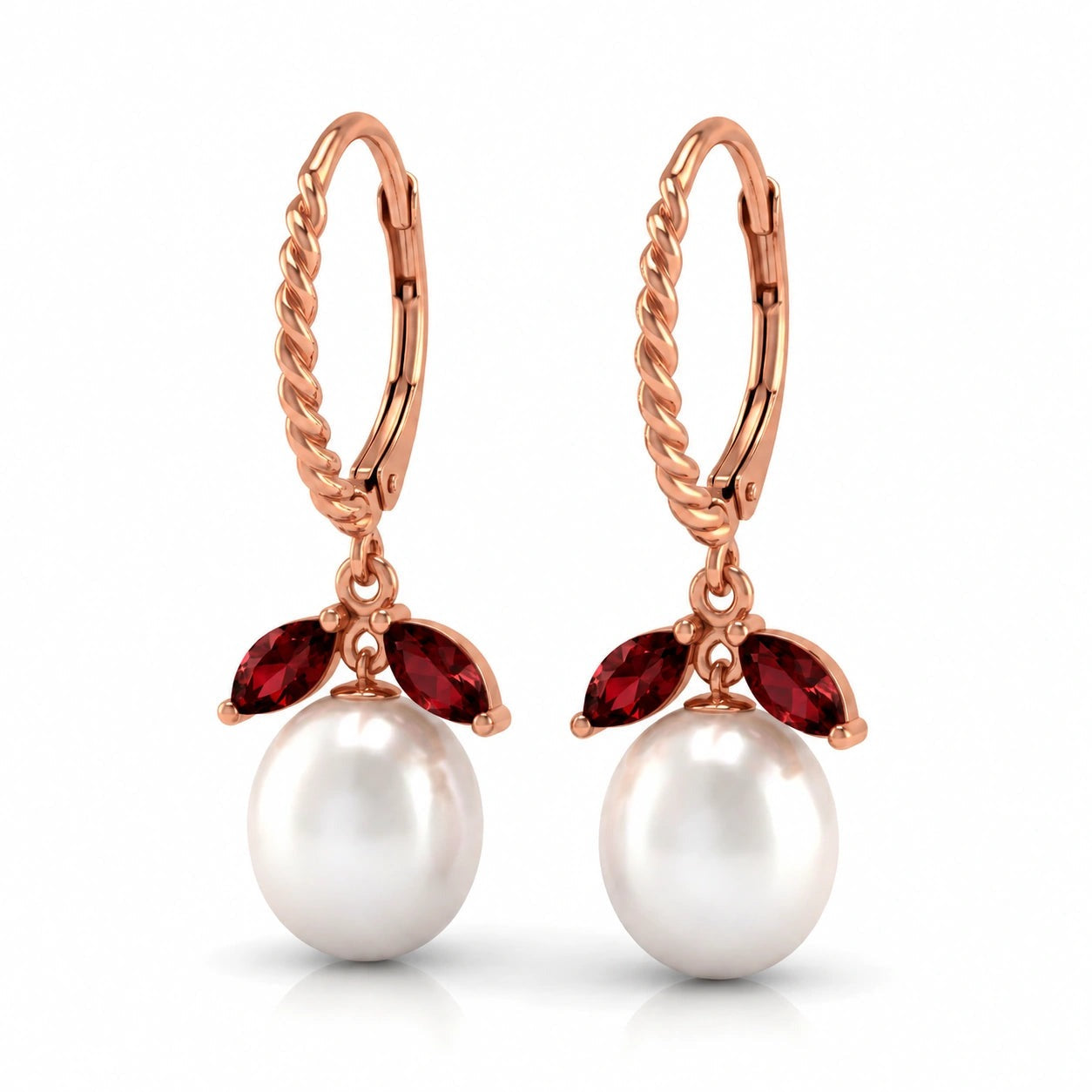 Rose Gold Leverback Earrings Garnet 10K — Argentina