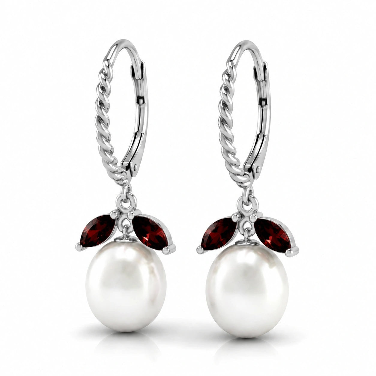 White Gold Leverback Earrings Garnet 10K — Argentina