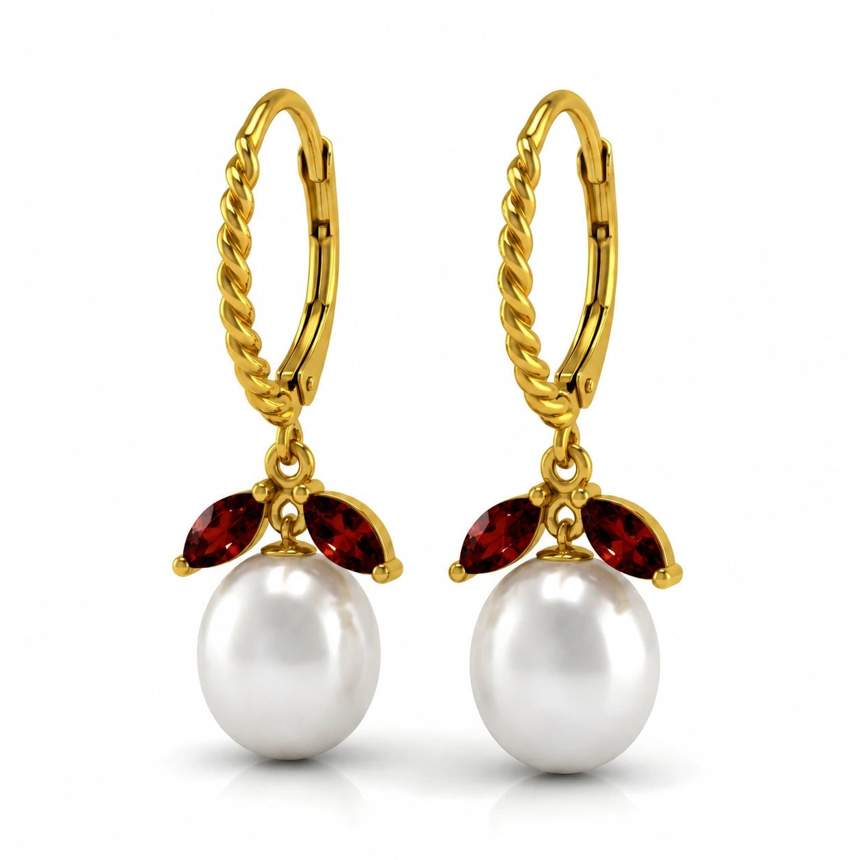 Yellow Gold Leverback Earrings Garnet 10K — Argentina