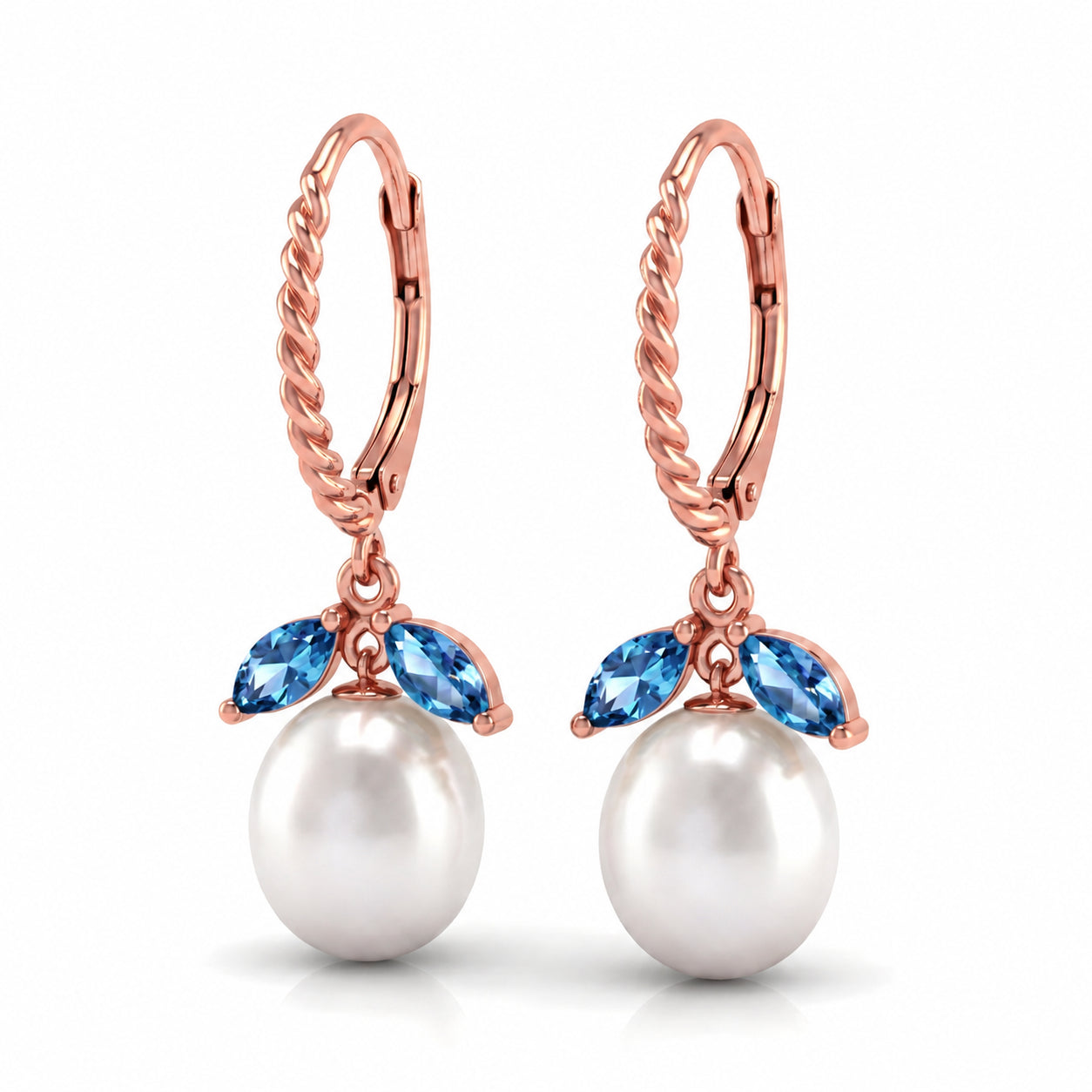 Rose Gold Leverback Earrings Blue Topaz 10K — Argentina
