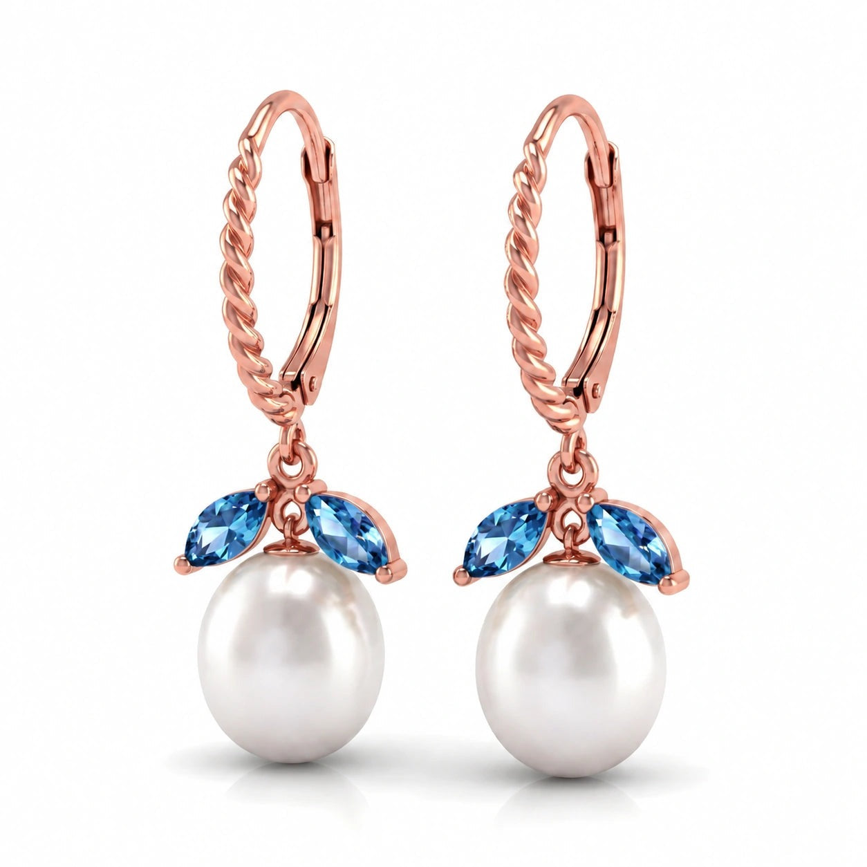 Rose Gold Leverback Earrings Blue Topaz 10K — Argentina