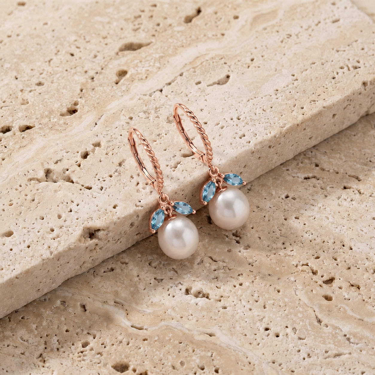 Rose Gold Leverback Earrings Blue Topaz 10K — Argentina