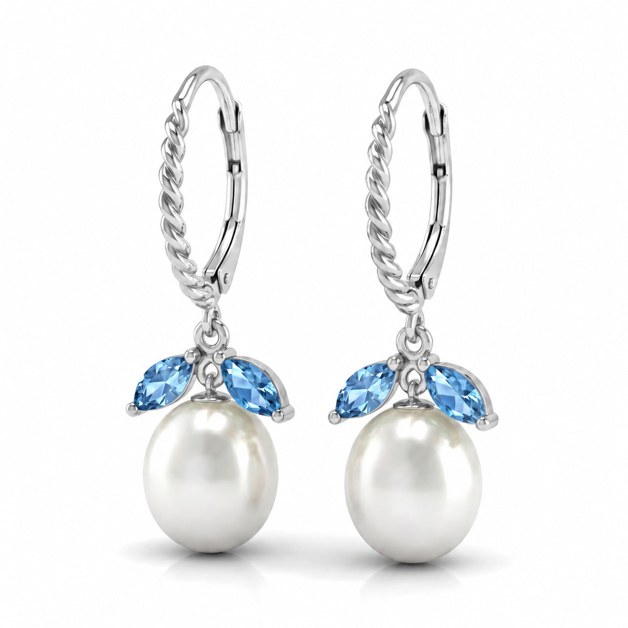 White Gold Leverback Earrings Blue Topaz 10K — Argentina