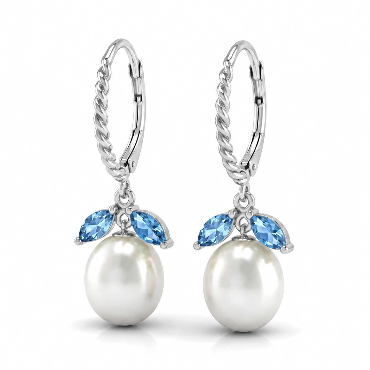 White Gold Leverback Earrings Blue Topaz 10K — Argentina