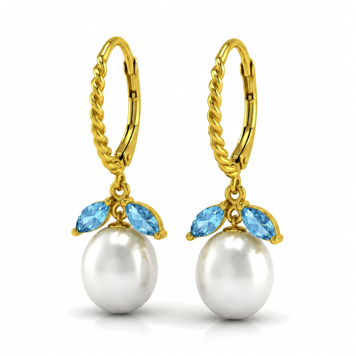 Yellow Gold Leverback Earrings Blue Topaz 10K — Argentina