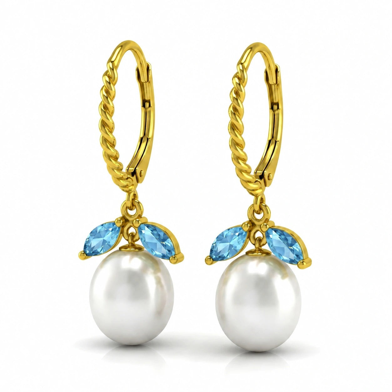 Yellow Gold Leverback Earrings Blue Topaz 10K — Argentina