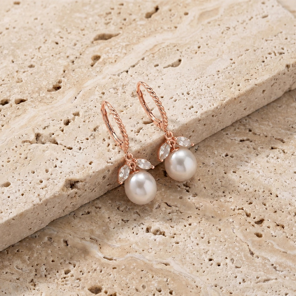 Rose Gold Leverback Earrings Aquamarine 10K — Argentina