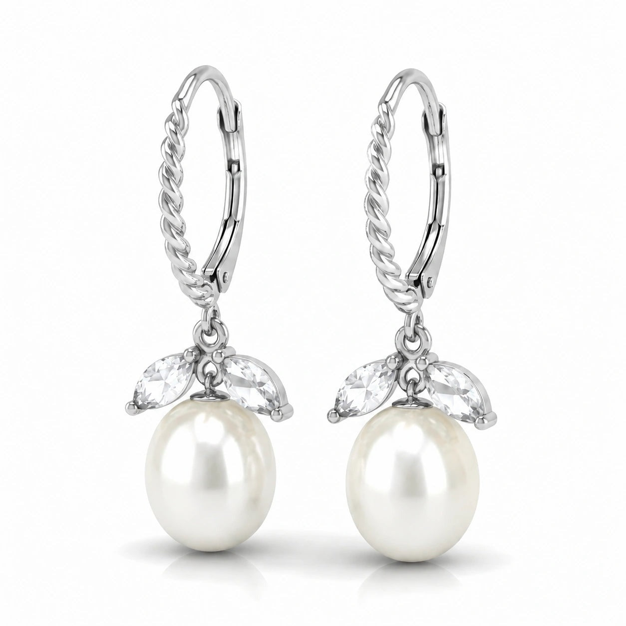 White Gold Leverback Earrings Aquamarine 10K — Argentina