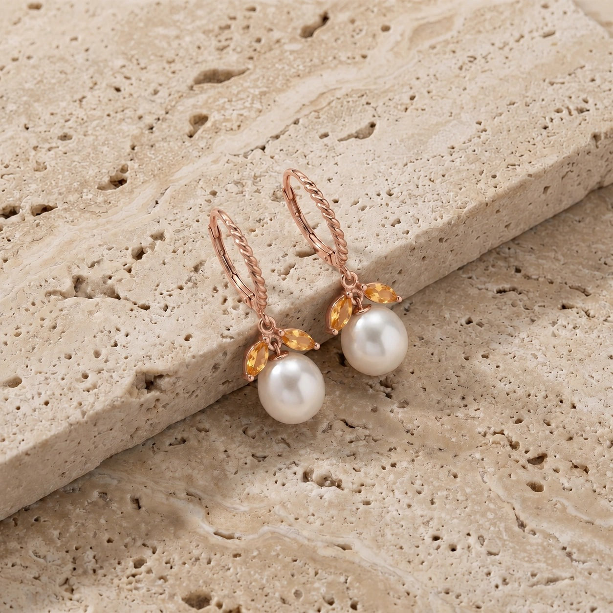 Rose Gold Leverback Earrings Citrine 10K — Argentina