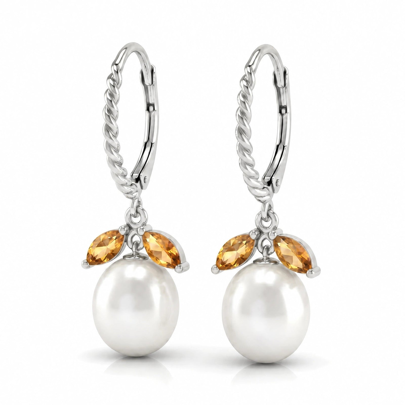 White Gold Leverback Earrings Citrine 10K — Argentina