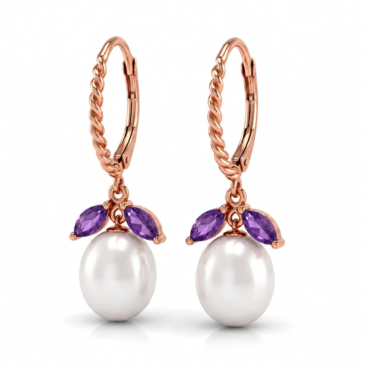 Rose Gold Leverback Earrings Amethyst 10K — Argentina