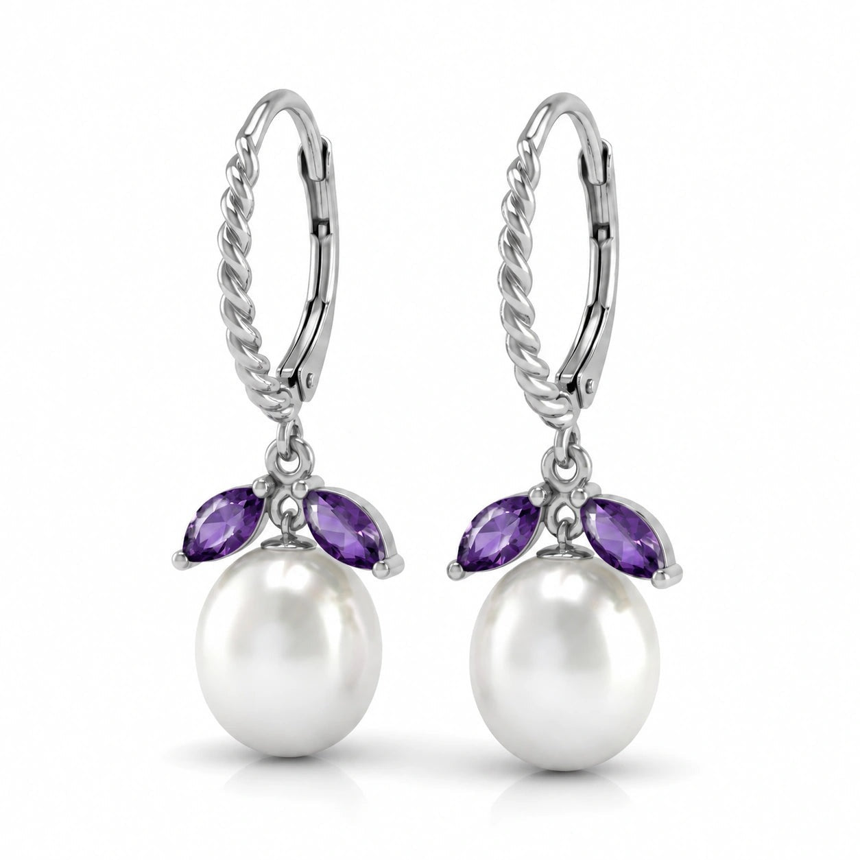 White Gold Leverback Earrings Amethyst 10K — Argentina
