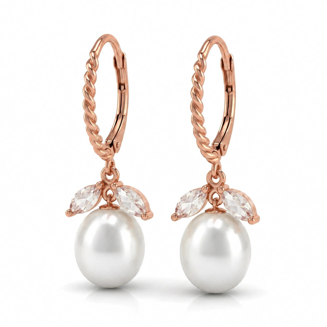 Rose Gold Leverback Earrings White Topaz 10K — Argentina