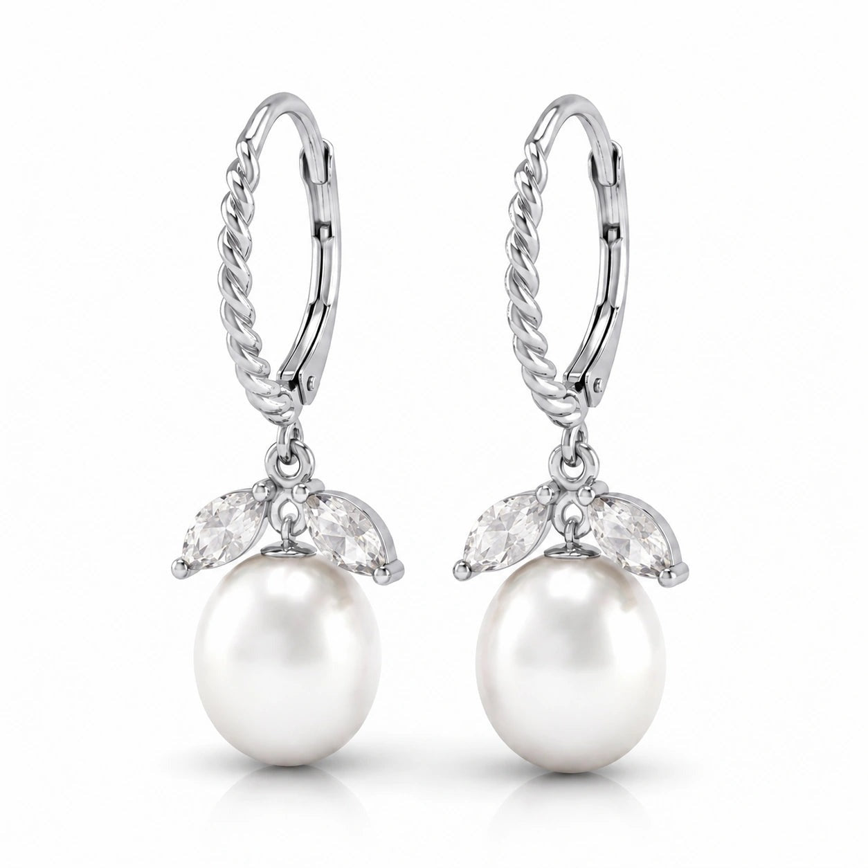 White Gold Leverback Earrings White Topaz 10K — Argentina