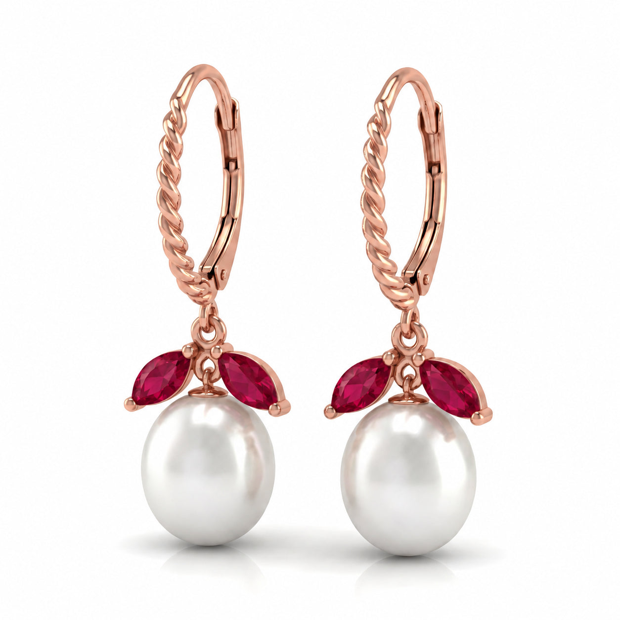 Rose Gold Leverback Earrings Ruby 10K — Argentina