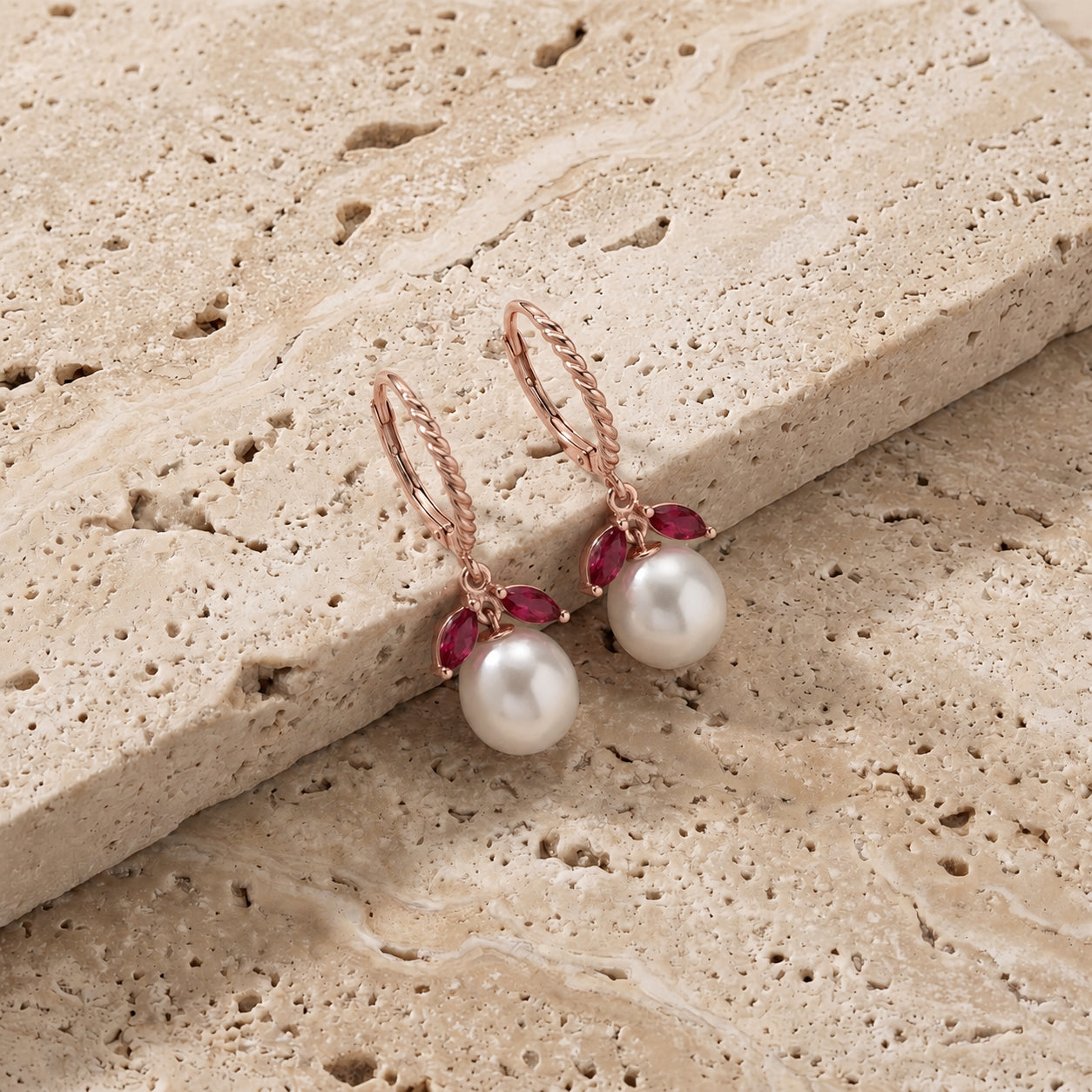 Rose Gold Leverback Earrings Ruby 10K — Argentina