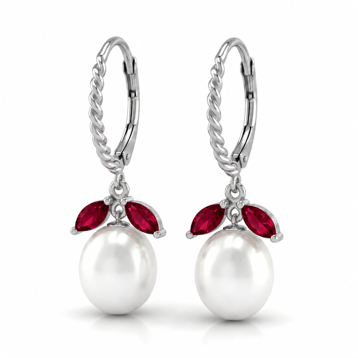 White Gold Leverback Earrings Ruby 10K — Argentina