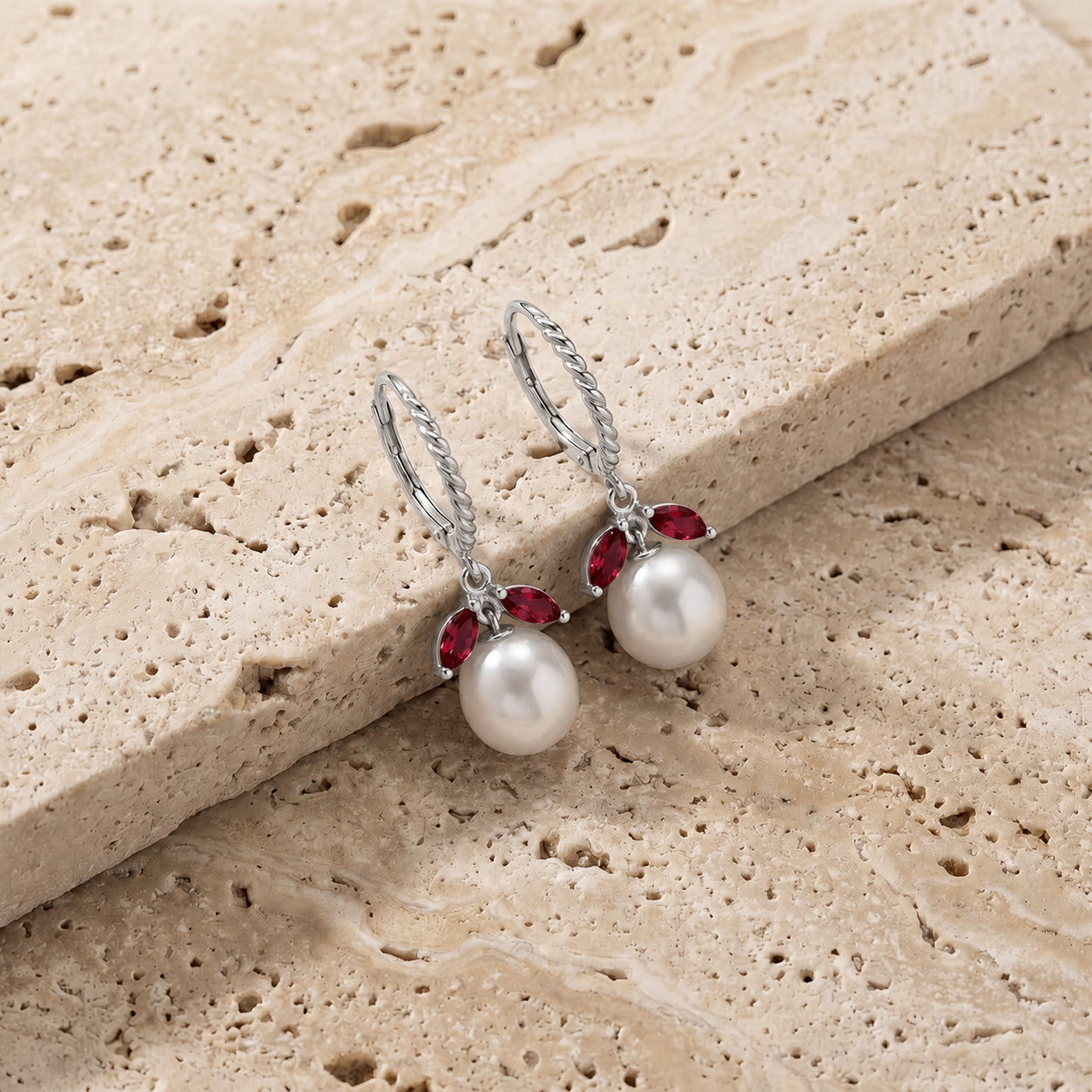 White Gold Leverback Earrings Ruby 10K — Argentina